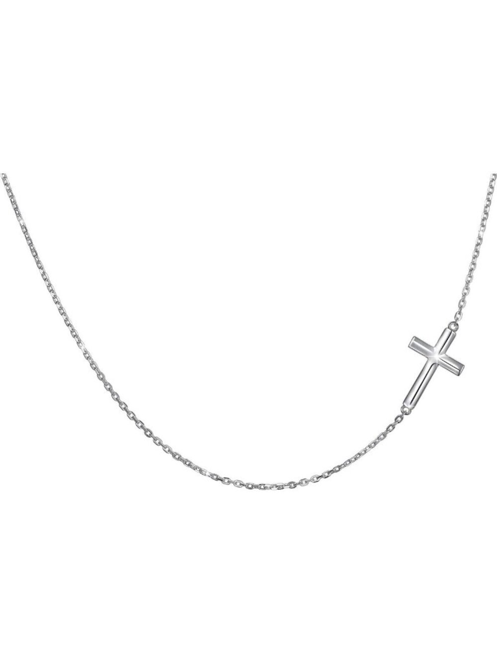 Elegant S925 Sterling Silver Sideways Cross Choker Necklace 14-18 Inch